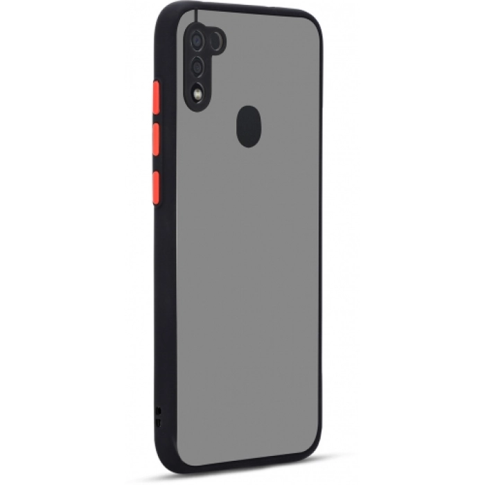 Samsung Galaxy A11 Kılıf Kamera Korumalı Arkası Şeffaf Mat Silikon Kapak - Siyah