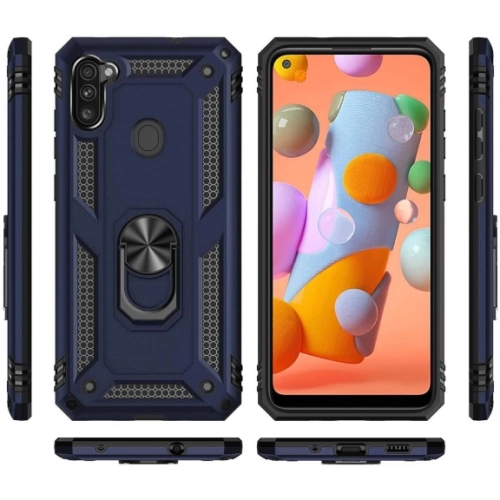 Samsung Galaxy A11 Kılıf Silikon Zırhlı Standlı Yüzüklü Mıknatıslı Tank Kapak - Kırmızı