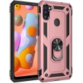 Samsung Galaxy A11 Kılıf Silikon Zırhlı Standlı Yüzüklü Mıknatıslı Tank Kapak - Rose Gold