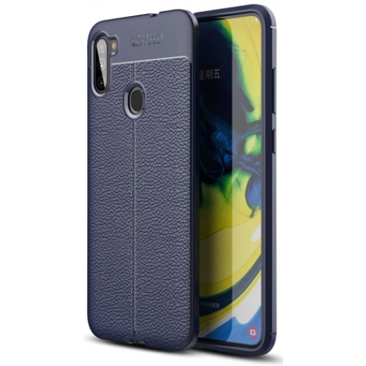 Samsung Galaxy A11 Kılıf Deri Görünümlü Lüks Parmak İzi Bırakmaz Niss Silikon Kapak - Lacivert