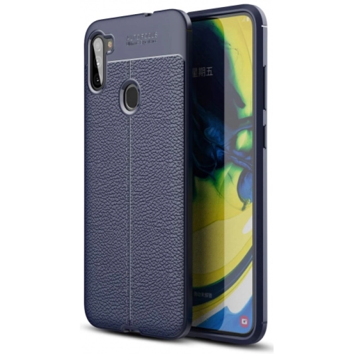 Samsung Galaxy A11 Kılıf Deri Görünümlü Lüks Parmak İzi Bırakmaz Niss Silikon Kapak - Lacivert