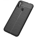 Samsung Galaxy A11 Kılıf Deri Görünümlü Lüks Parmak İzi Bırakmaz Niss Silikon Kapak - Siyah