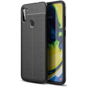 Samsung Galaxy A11 Kılıf Deri Görünümlü Lüks Parmak İzi Bırakmaz Niss Silikon Kapak - Siyah