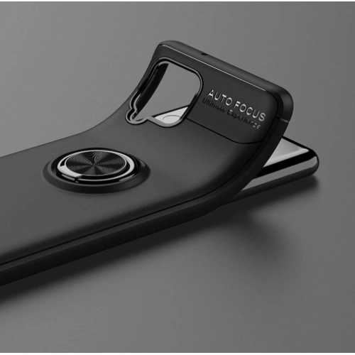 Samsung Galaxy A12 Kılıf Renkli Silikon Yüzüklü Standlı Auto Focus Ravel Kapak - Siyah