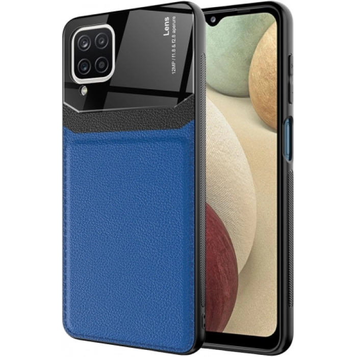 Samsung Galaxy A12 Kılıf Deri Görünümlü Emiks Kapak - Mavi