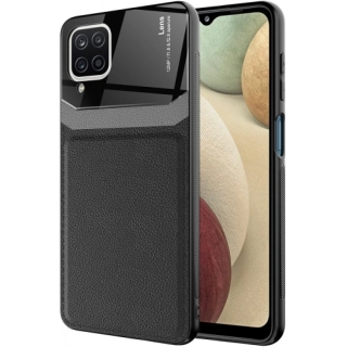 Samsung Galaxy A12 Kılıf Deri Görünümlü Emiks Kapak - Siyah