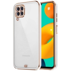 Samsung Galaxy A12 Kılıf Parlak Kenarlar Pastel Silikon Voit Kapak - Beyaz