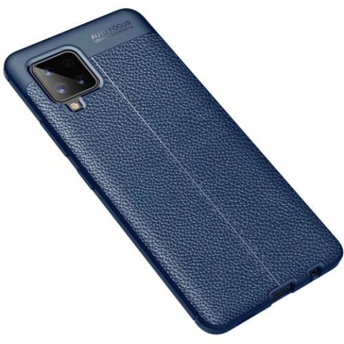 Samsung Galaxy A12 Kılıf Deri Görünümlü Lüks Parmak İzi Bırakmaz Niss Silikon Kapak - Lacivert