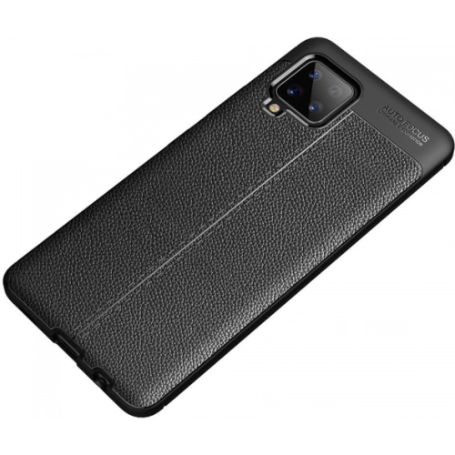 Samsung Galaxy A12 Kılıf Deri Görünümlü Lüks Parmak İzi Bırakmaz Niss Silikon Kapak - Siyah