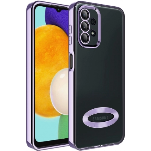 Samsung Galaxy A13 4G Kılıf Kamera Lens Korumalı Şeffaf Renkli Logo Gösteren Parlak Kapak - Lila
