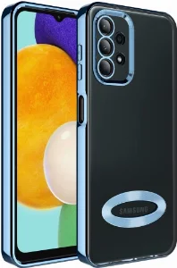 Samsung Galaxy A13 4G Kılıf Kamera Korumalı Silikon Logo Açık Omega Kapak - Mavi