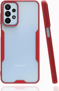 Samsung Galaxy A13 4G Kılıf Kamera Lens Korumalı Arkası Şeffaf Silikon Kapak - Kırmızı