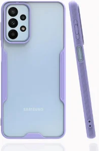 Samsung Galaxy A13 4G Kılıf Kamera Lens Korumalı Arkası Şeffaf Silikon Kapak - Lila