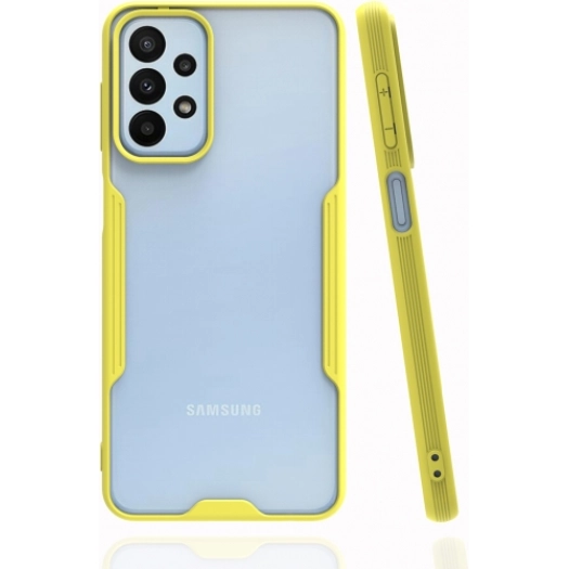 Samsung Galaxy A13 4G Kılıf Renkli Silikon Kamera Lens Korumalı Şeffaf Parfe Kapak - Sarı