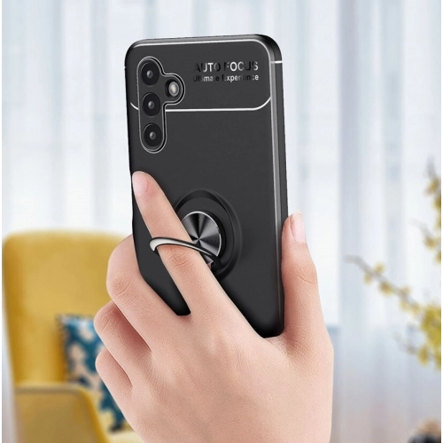 Samsung Galaxy A13 5G Kılıf Renkli Silikon Yüzüklü Standlı Auto Focus Ravel Kapak - Siyah