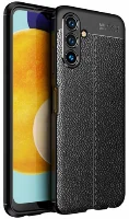 Samsung Galaxy A04s Kılıf Deri Görünümlü Lüks Parmak İzi Bırakmaz Niss Silikon Kapak - Siyah