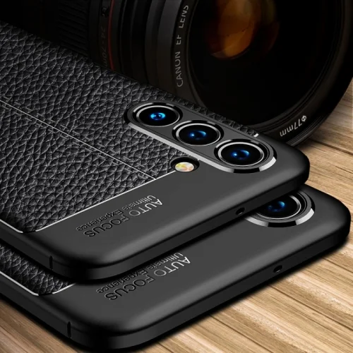Samsung Galaxy A13 Kılıf Deri Görünümlü Parmak İzi Bırakmaz Niss Silikon - Siyah