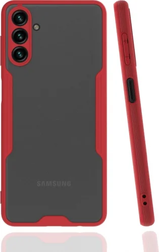 Samsung Galaxy A13 Kılıf Kamera Lens Korumalı Arkası Şeffaf Silikon Kapak - Kırmızı