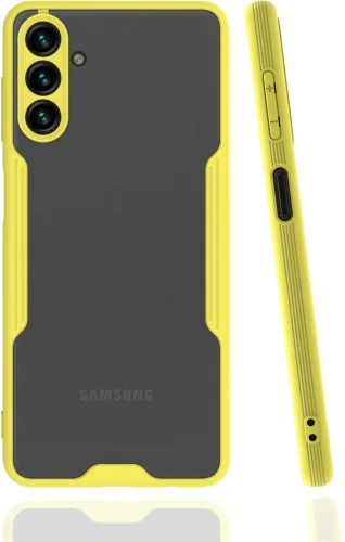 Samsung Galaxy A13 Kılıf Kamera Lens Korumalı Arkası Şeffaf Silikon Kapak - Sarı