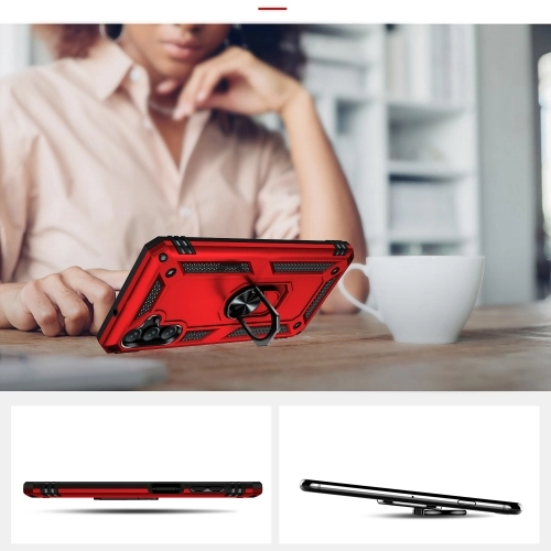 Samsung Galaxy A04s Kılıf Silikon Zırhlı Standlı Yüzüklü Mıknatıslı Tank Kapak - Rose Gold