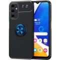 Samsung Galaxy A14 Kılıf Renkli Silikon Yüzüklü Standlı Auto Focus Ravel Kapak - Mavi - Siyah