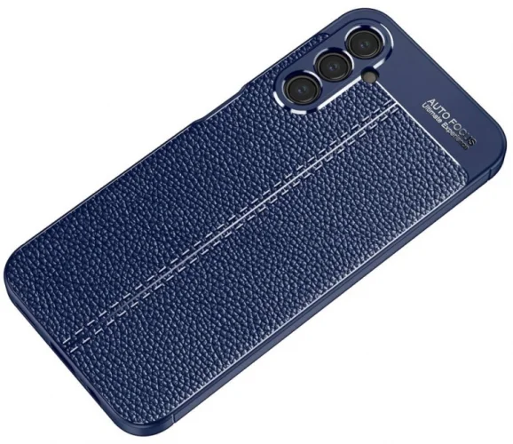 Samsung Galaxy A14 Kılıf Deri Görünümlü Parmak İzi Bırakmaz Niss Silikon - Lacivert