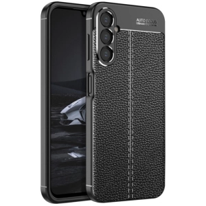 Samsung Galaxy A14 Kılıf Deri Görünümlü Lüks Parmak İzi Bırakmaz Niss Silikon Kapak - Siyah