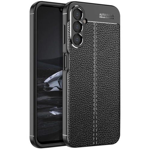 Samsung Galaxy A14 Kılıf Deri Görünümlü Lüks Parmak İzi Bırakmaz Niss Silikon Kapak - Siyah