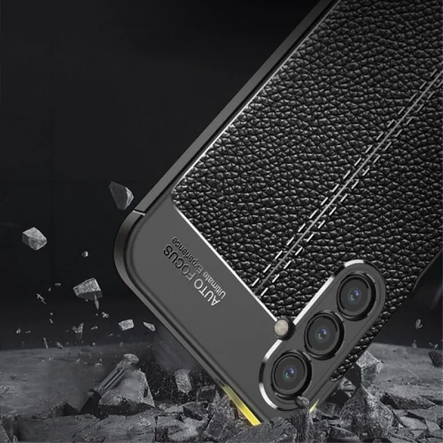 Samsung Galaxy A14 Kılıf Deri Görünümlü Parmak İzi Bırakmaz Niss Silikon - Siyah