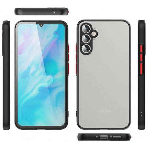 Samsung Galaxy A14 Kılıf Kamera Korumalı Arkası Şeffaf Mat Silikon Kapak - Siyah