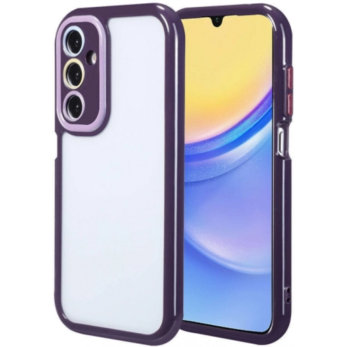 Samsung Galaxy A15 Kılıf Kamera Korumalı Renkli Kenar ve Çerçeve Tasarımlı Vitamin Kapak - Koyu Mor