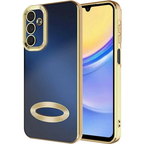 Samsung Galaxy A15 Kılıf Kamera Lens Korumalı Şeffaf Renkli Logo Gösteren Parlak Kapak - Gold