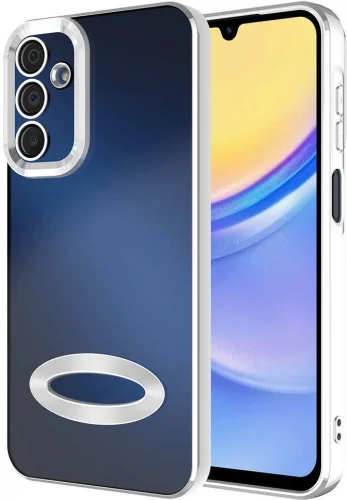 Samsung Galaxy A15 Kılıf Kamera Korumalı Silikon Logo Açık Omega Kapak - Gümüş