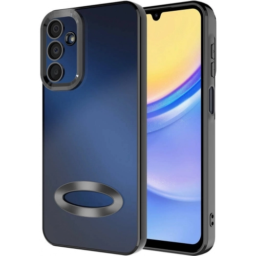 Samsung Galaxy A15 Kılıf Kamera Lens Korumalı Şeffaf Renkli Logo Gösteren Parlak Kapak - Siyah