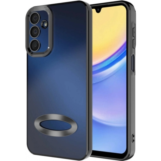Samsung Galaxy A15 Kılıf Kamera Lens Korumalı Şeffaf Renkli Logo Gösteren Parlak Kapak - Siyah