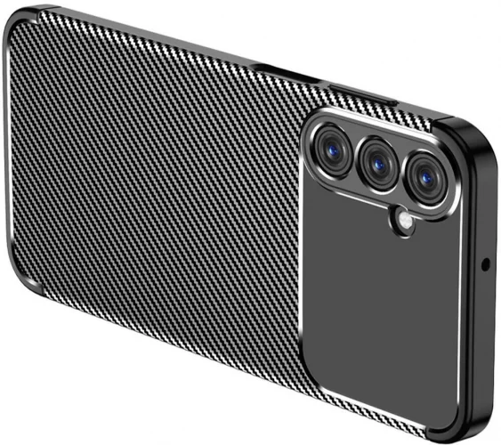Samsung Galaxy A15 Kılıf Karbon Serisi Mat Fiber Silikon Negro Kapak - Siyah