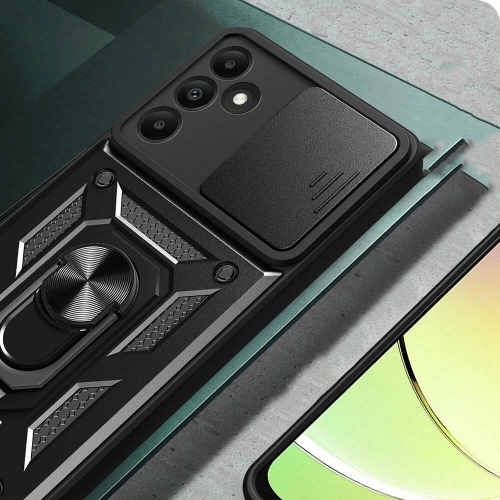 Samsung Galaxy A15 Kılıf Zırhlı Standlı Silikon Sürgülü Kamera Korumalı Tank Kapak - Mavi