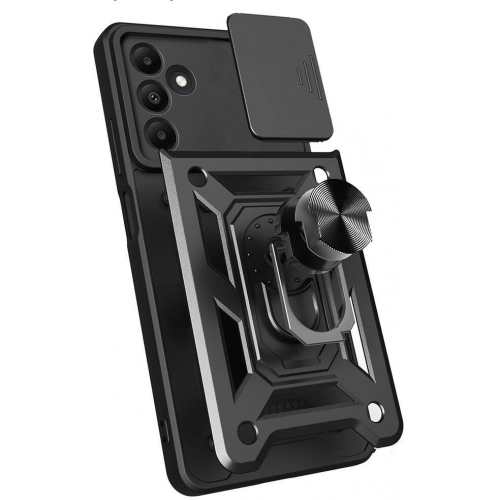 Samsung Galaxy A15 Kılıf Zırhlı Standlı Silikon Sürgülü Kamera Korumalı Tank Kapak - Mavi