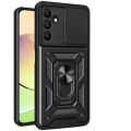 Samsung Galaxy A15 Kılıf Zırhlı Standlı Silikon Sürgülü Kamera Korumalı Tank Kapak - Siyah