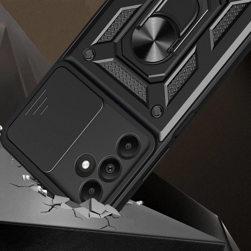 Samsung Galaxy A15 Kılıf Zırhlı Standlı Silikon Sürgülü Kamera Korumalı Tank Kapak - Siyah