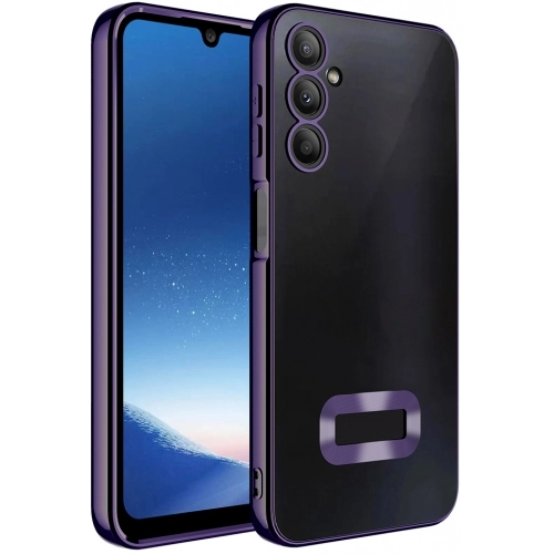 Samsung Galaxy A16 Kılıf Kamera Lens Korumalı Şeffaf Renkli Logo Gösteren Parlak Kapak - Koyu Mor