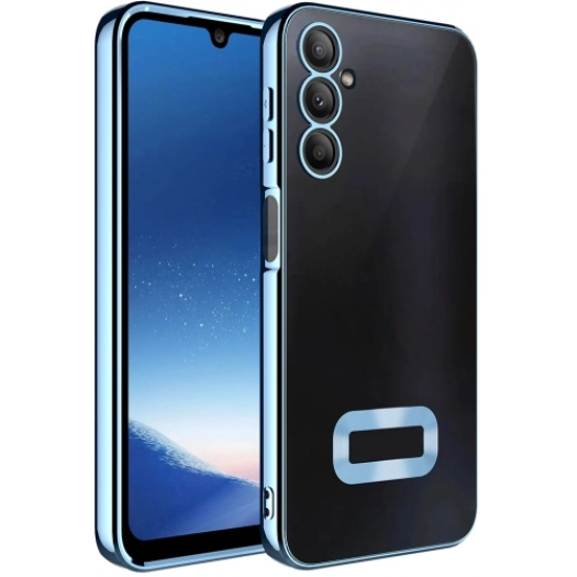 Samsung Galaxy A16 Kılıf Kamera Lens Korumalı Şeffaf Renkli Logo Gösteren Parlak Kapak - Sierra Mavi