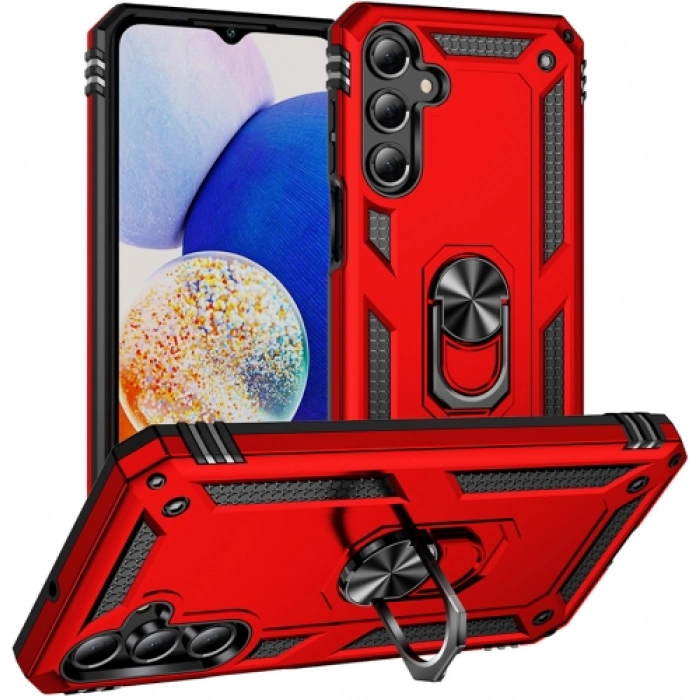 Samsung Galaxy A16 Kılıf Silikon Zırhlı Standlı Yüzüklü Mıknatıslı Tank Kapak - Kırmızı
