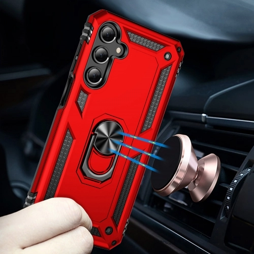 Samsung Galaxy A16 Kılıf Silikon Zırhlı Standlı Yüzüklü Mıknatıslı Tank Kapak - Kırmızı