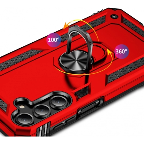 Samsung Galaxy A16 Kılıf Silikon Zırhlı Standlı Yüzüklü Mıknatıslı Tank Kapak - Mavi