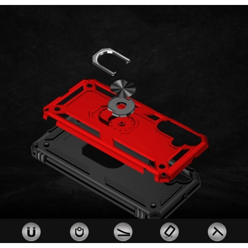 Samsung Galaxy A16 Kılıf Silikon Zırhlı Standlı Yüzüklü Mıknatıslı Tank Kapak - Mavi