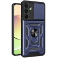 Samsung Galaxy A16 Kılıf Zırhlı Standlı Silikon Sürgülü Kamera Korumalı Tank Kapak - Mavi