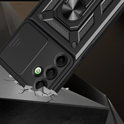 Samsung Galaxy A16 Kılıf Zırhlı Standlı Silikon Sürgülü Kamera Korumalı Tank Kapak - Mavi