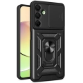 Samsung Galaxy A16 Kılıf Zırhlı Standlı Silikon Sürgülü Kamera Korumalı Tank Kapak - Siyah