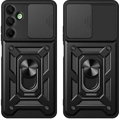 Samsung Galaxy A16 Kılıf Zırhlı Standlı Silikon Sürgülü Kamera Korumalı Tank Kapak - Siyah